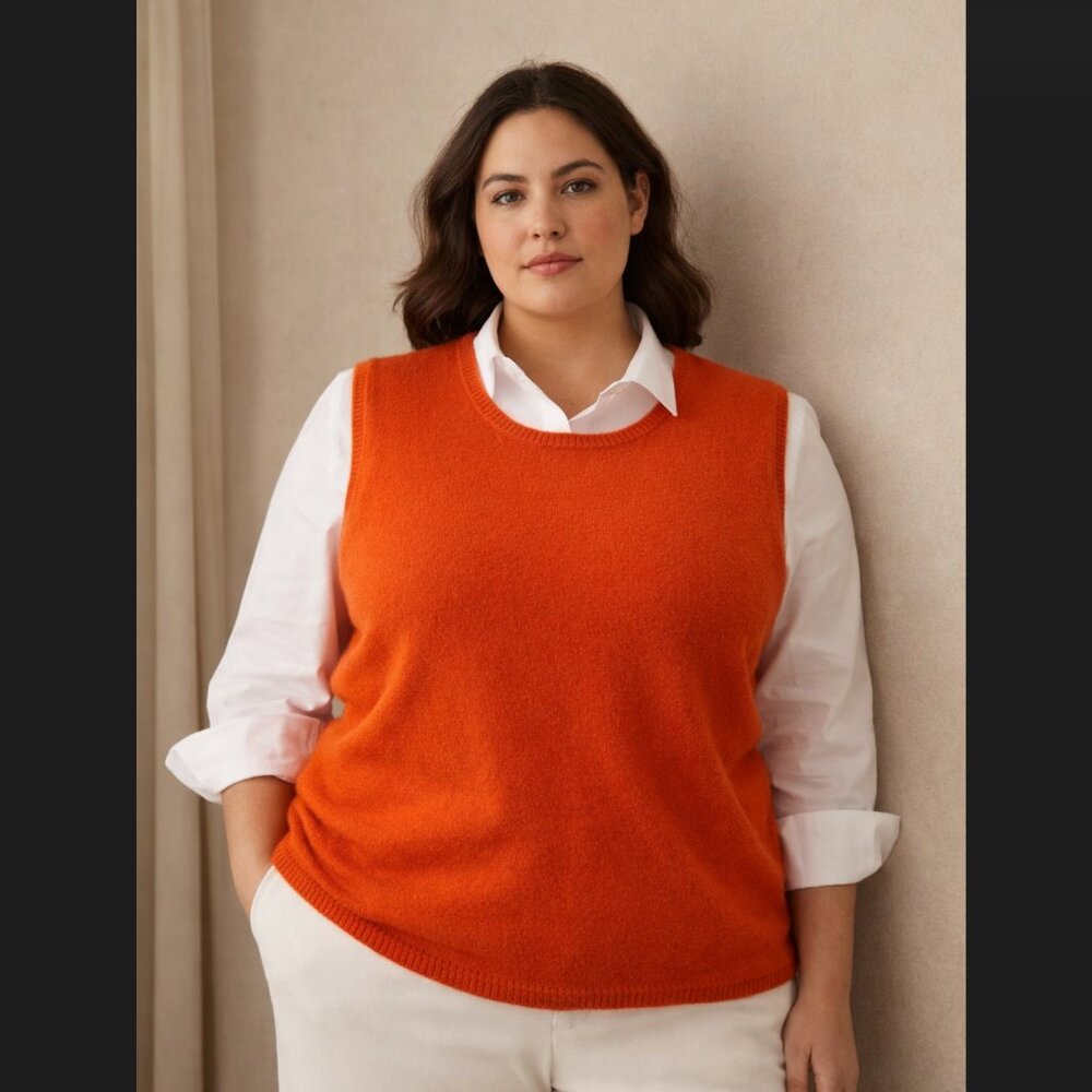 Daniel Bishop Cashmere Sweater Vest 2X Orange Quiet Luxury Sleeveless Layer NWT